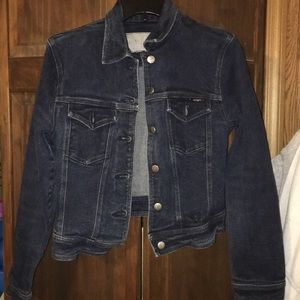 Juniors large dark wash denim jacket.